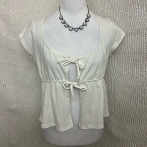 Faded Rose White Double Bow Tie Front Top NWT Size Medium Romantic Style